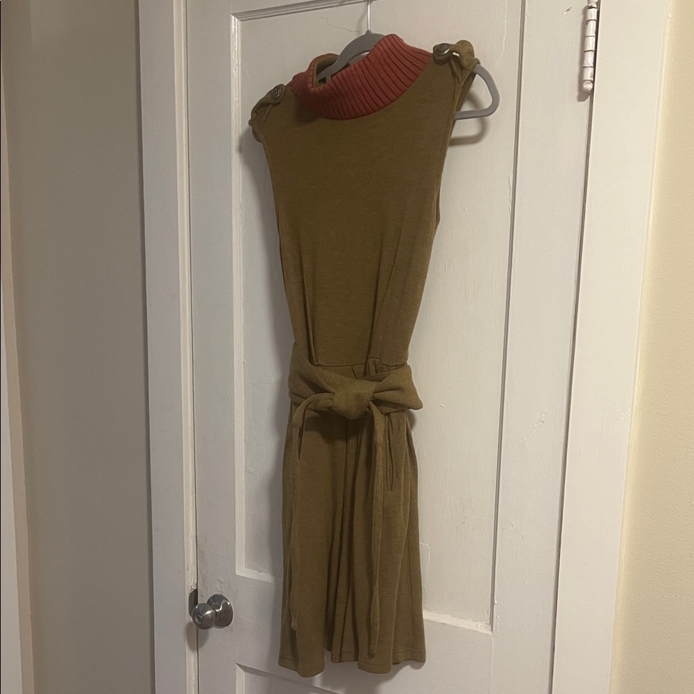 THML Mustard Gold Midi Dress with Rust Accents Anchor Buttons Obi Self Belt